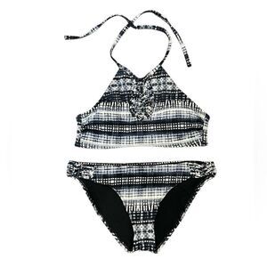 Ambrielle Binki halter two piece black white geometric Size Small
